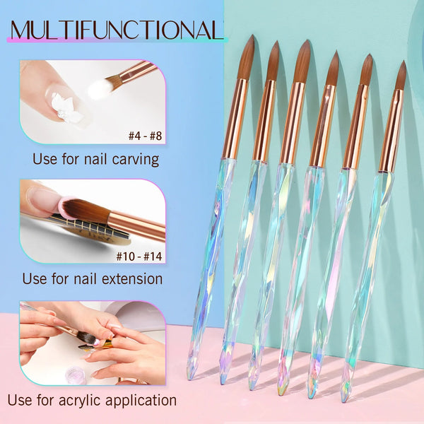 SAVILAND Kolinsky Acrylic Nail Brush Set Size 4/6/8/10/12/14/16 for Acrylic Powder Application Brushes Nail Art Brush Tool