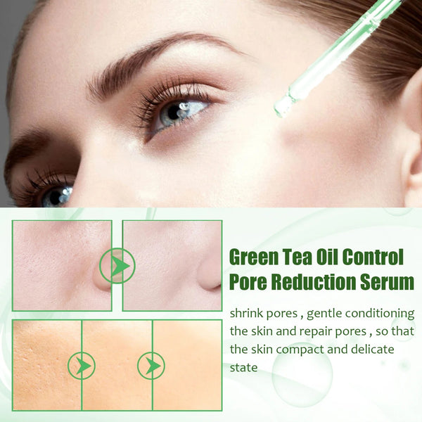 Pore Shrink Face Serum Green Tea Oil Control Remove Dark Spots Improve Acne Blackheads Dry Skin Firm Care Korean Cosmetics 10ml