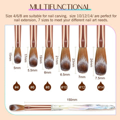 SAVILAND Kolinsky Acrylic Nail Brush Set Size 4/6/8/10/12/14/16 for Acrylic Powder Application Brushes Nail Art Brush Tool