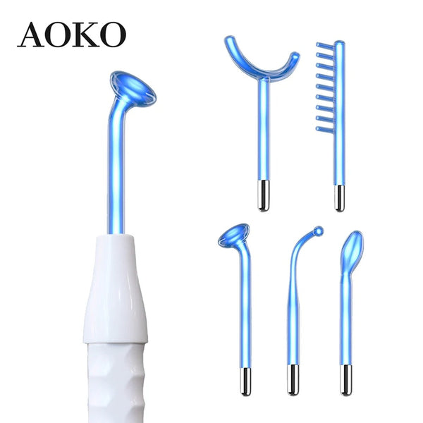 AOKO Blue 5-in-1High Frequency Facial Machine For Hair Face Anti Aging Therapy Acne Tool Fusion Neon+Argon Wands Skin care