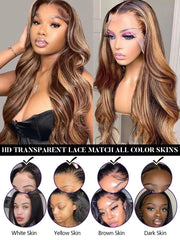 Body wave 4/27 Honey Blonde 30 inch lace front wig human hair hd lace frontal wig 13x6 wig humain hair for Women sale clearance