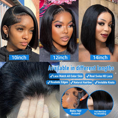 250% Brazilian Bone Straight Short Bob 13x4 Lace Frontal Human Hair 13x6 HD Transparent Lace Front 5x5 Closure Bob Wig For Women