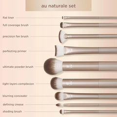 Au Naturale 9 Piece Makeup Brush Set, For Liquid, Cream, & Powder Foundation, Eyeshadow, Blush, & ,  Quality Face Brushes, Gift