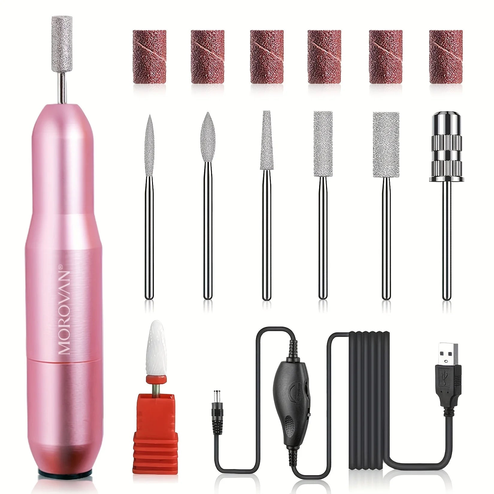 Morovan Professional Electric Nail Drill Acrylic gel Nail Kit - Portable manicure and pedicure kit for shaping and polishing