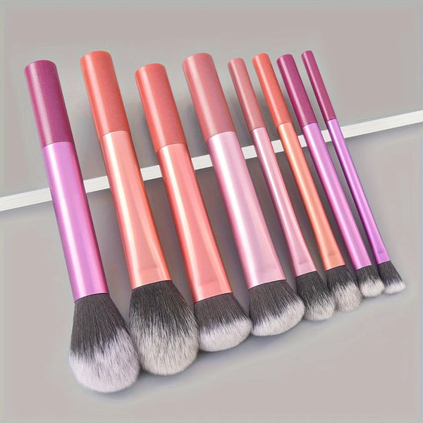 8pc Premium Nylon Bristle Makeup Brush Kit - Foundation, Blush, Eyeshadow Tools with ABS Rod