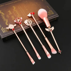 Professional Sakura Anime Series Magic Wand Makeup Brushes Set - Complete 5pcs Cosmetic Make Up Brush Kit for Flawless Applicati