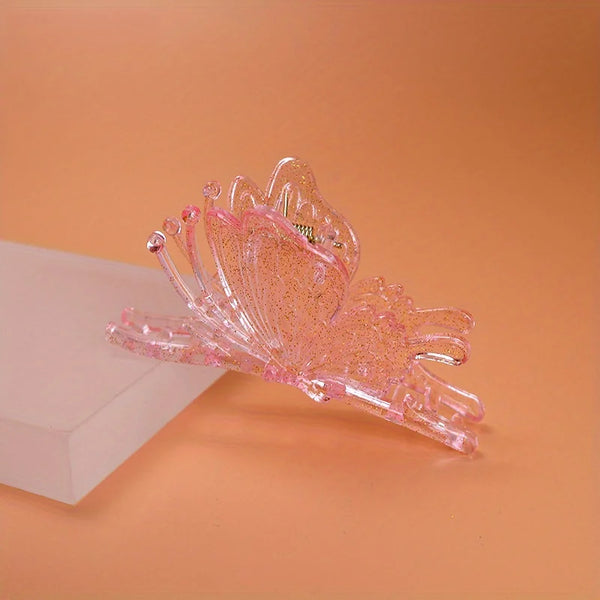 Four -piece butterfly hair jelly -colored grip high ponytail grip grip semi -transparent shark clip butterfly butterfly