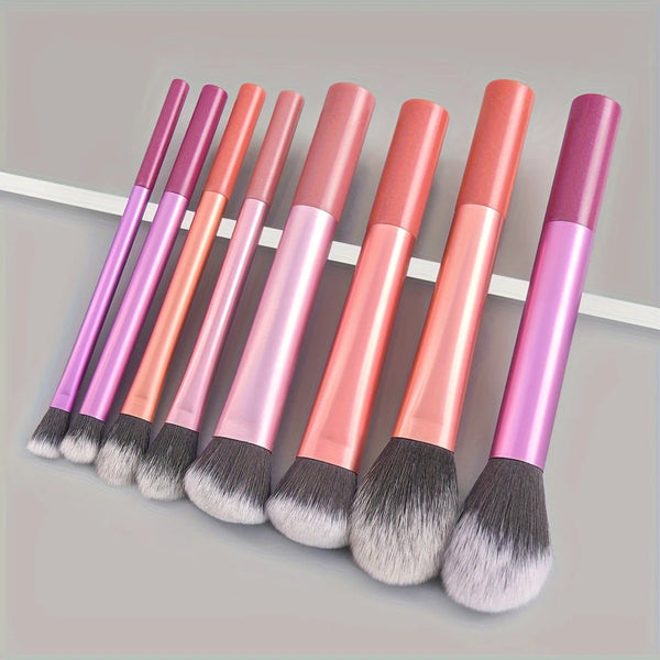 8pc Premium Nylon Bristle Makeup Brush Kit - Foundation, Blush, Eyeshadow Tools with ABS Rod