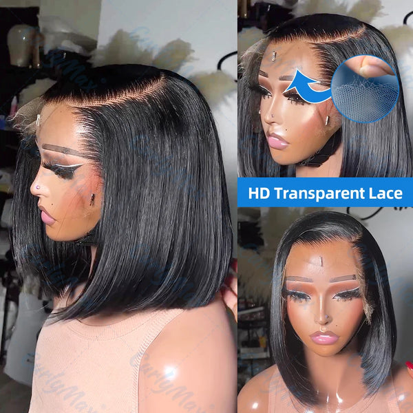 250% Brazilian Bone Straight Short Bob 13x4 Lace Frontal Human Hair 13x6 HD Transparent Lace Front 5x5 Closure Bob Wig For Women