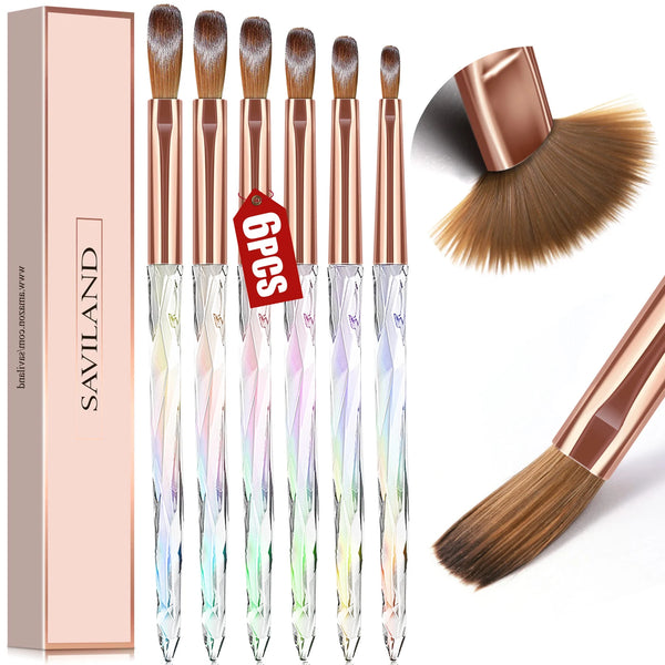 SAVILAND Kolinsky Acrylic Nail Brush Set Size 4/6/8/10/12/14/16 for Acrylic Powder Application Brushes Nail Art Brush Tool