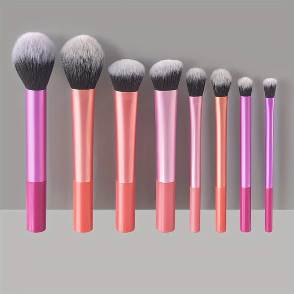 8pc Premium Nylon Bristle Makeup Brush Kit - Foundation, Blush, Eyeshadow Tools with ABS Rod