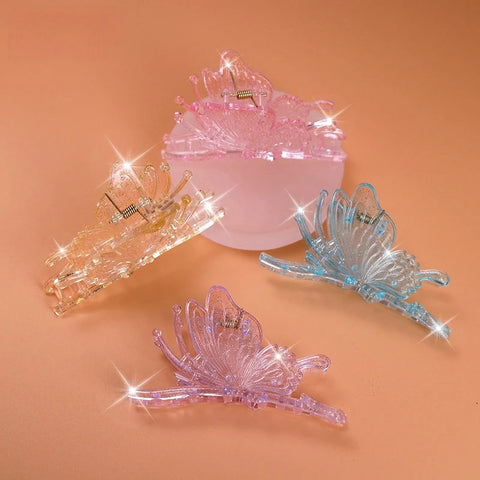 Four -piece butterfly hair jelly -colored grip high ponytail grip grip semi -transparent shark clip butterfly butterfly