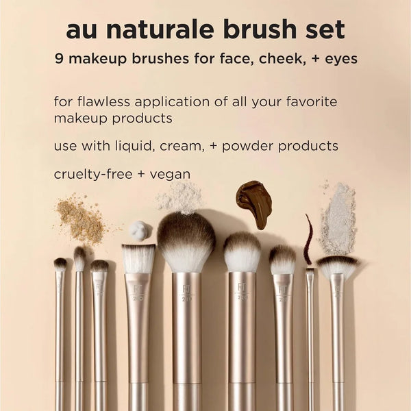 Au Naturale 9 Piece Makeup Brush Set, For Liquid, Cream, & Powder Foundation, Eyeshadow, Blush, & ,  Quality Face Brushes, Gift