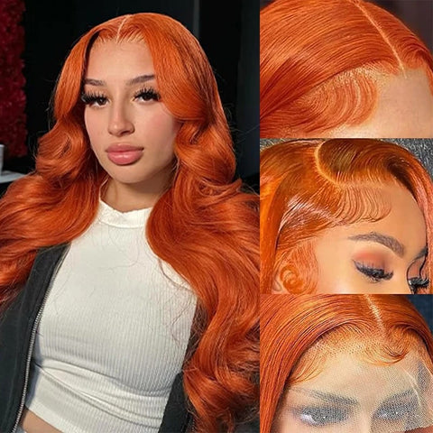 Ginger Orange 13x6 Lace Front Wigs Human Hair 200% Density Body Wave Wig 350 Colored Human Hair Wig Pre Plucked